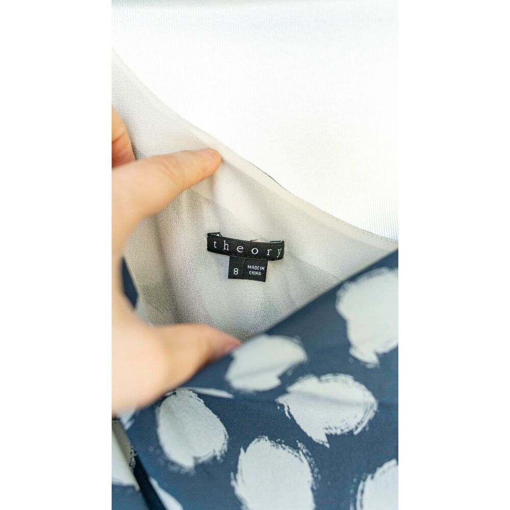 Theory Vivien Ikat Blue & White Spotted Polka Dot One Shoulder Mini Dress Size 8 - Picture 5 of 10